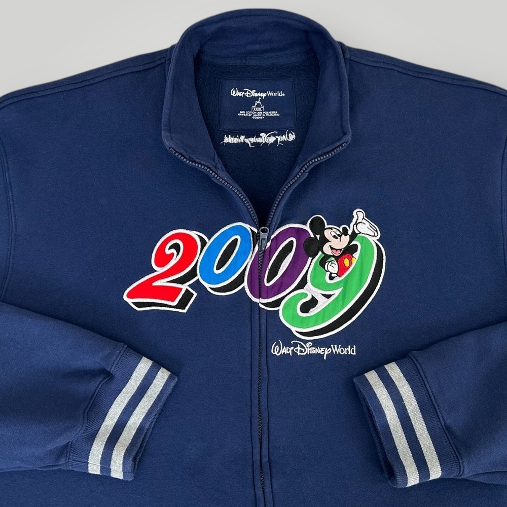 Disney World 2009 Full Zip Jacket Mens 3XL Sweatshirt Zip Up Blue Embroidered